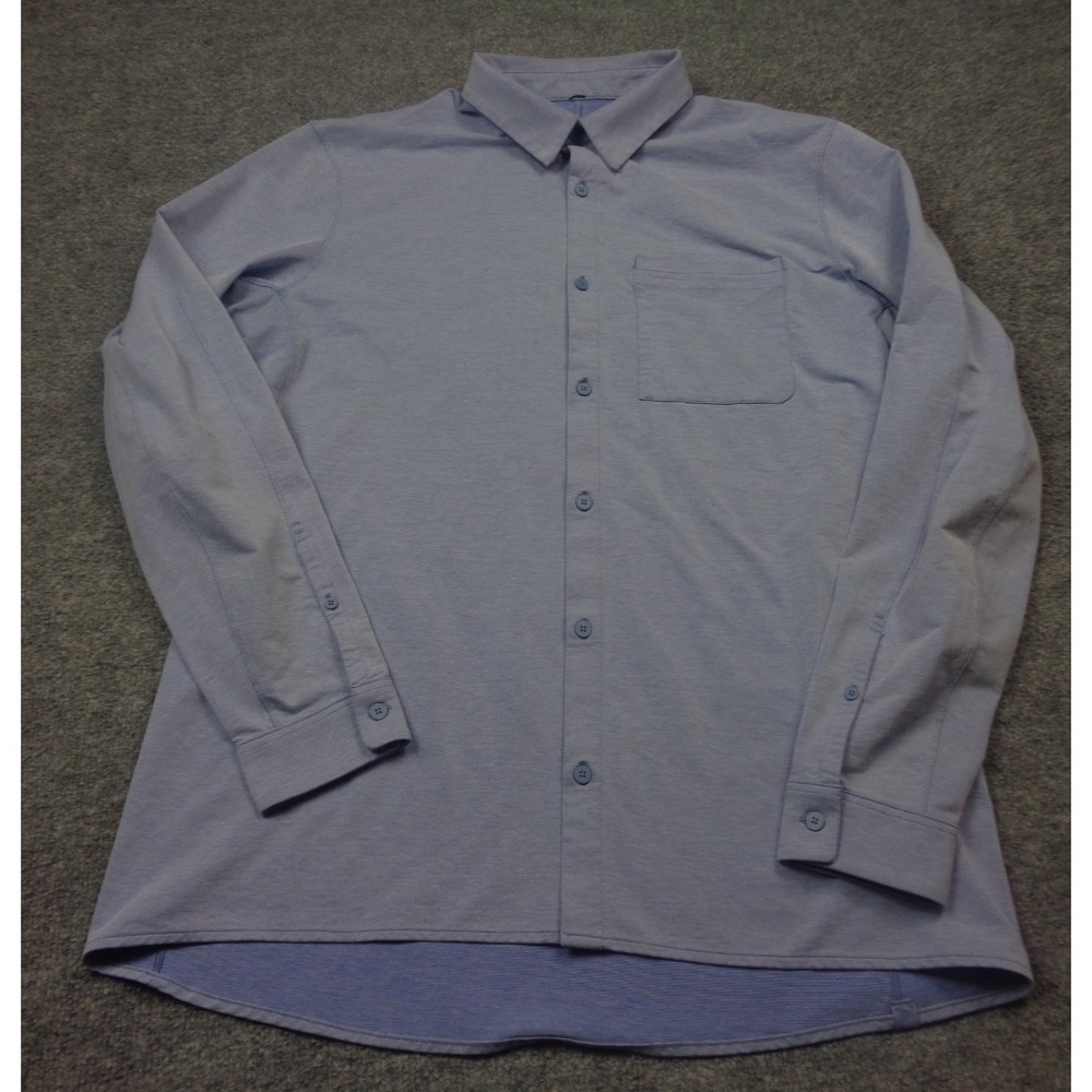 Lululemon Commission Shirt Men XL Blue Long Sleeve Oxford Stretch Athleisure